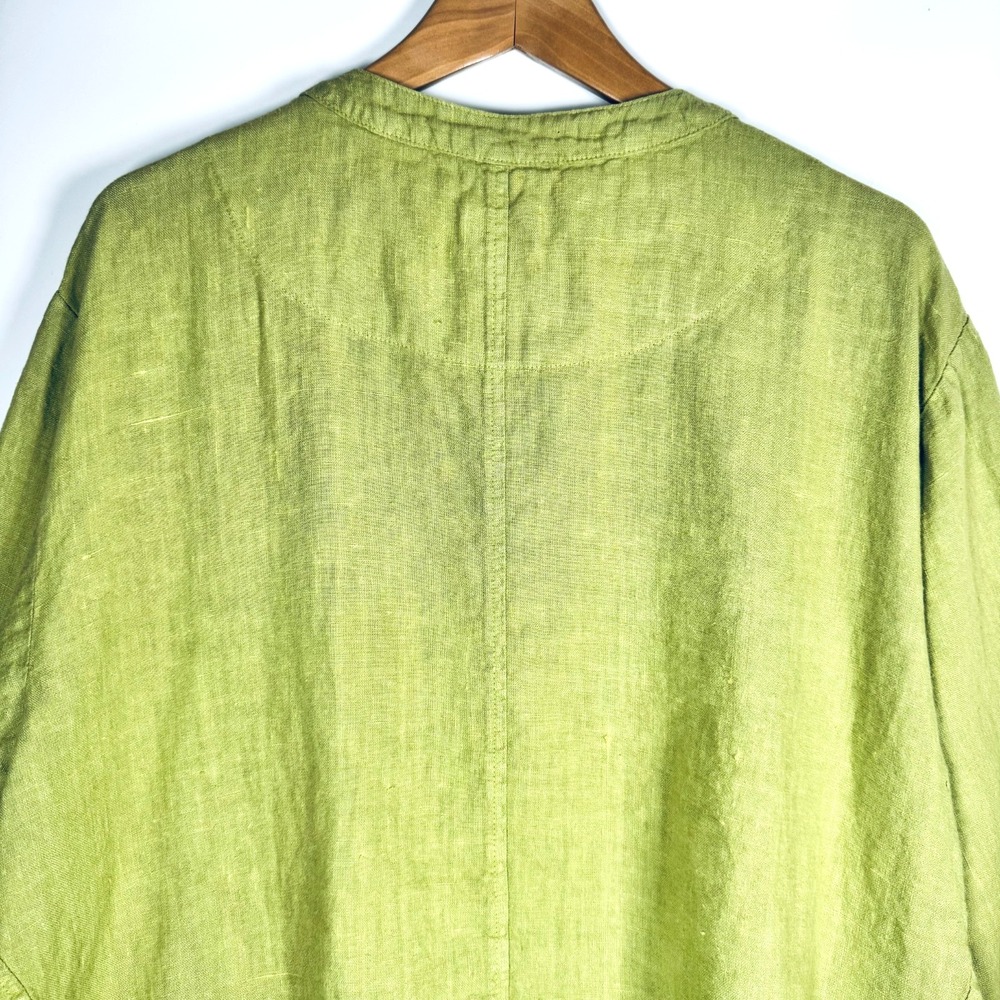 Mosaic Linen Tunic Top Womens Large Green Lagenlook Boho Asymmetrical Minimalist - Picture 4 of 11